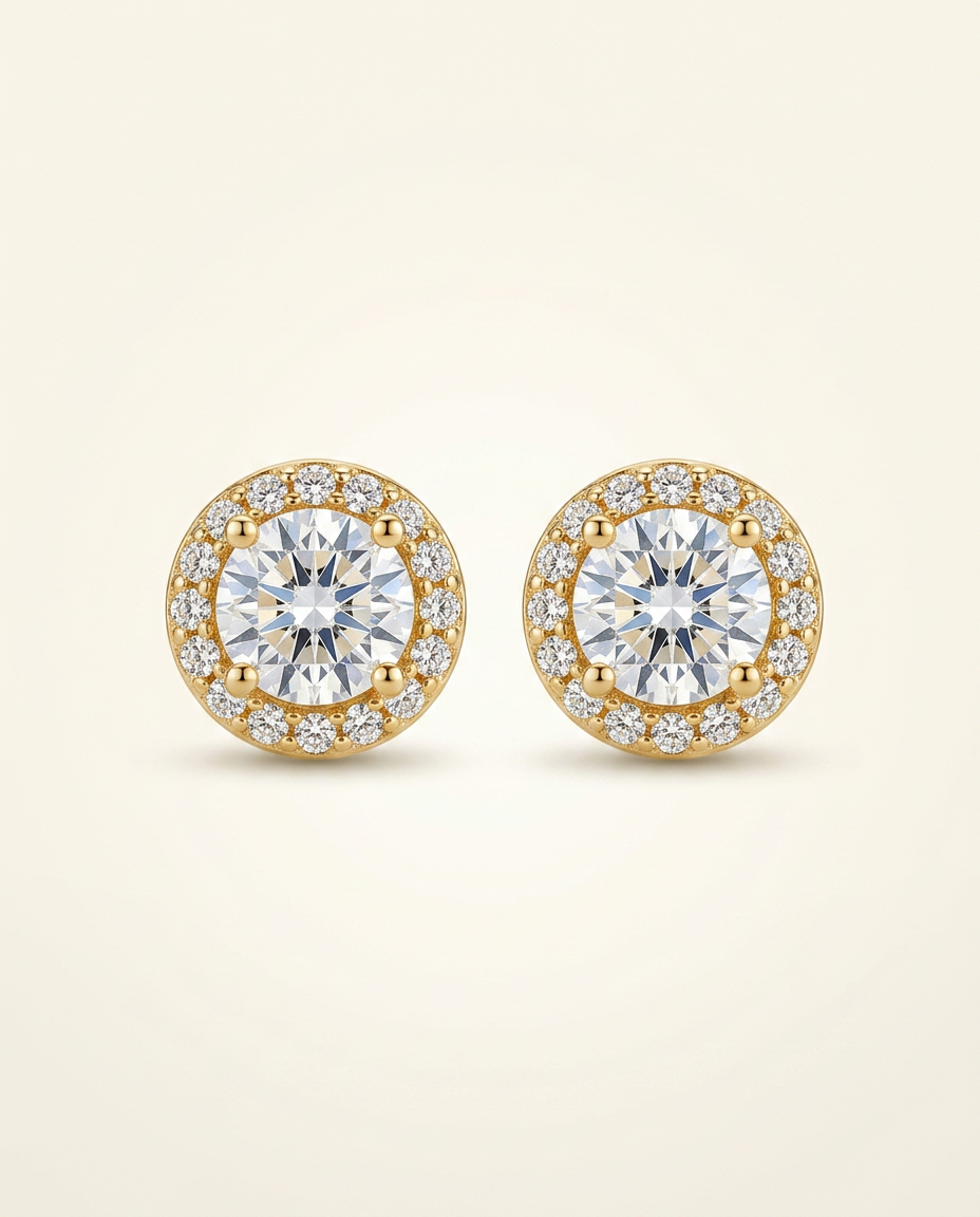 Bindu — Gold halo solitaire studs