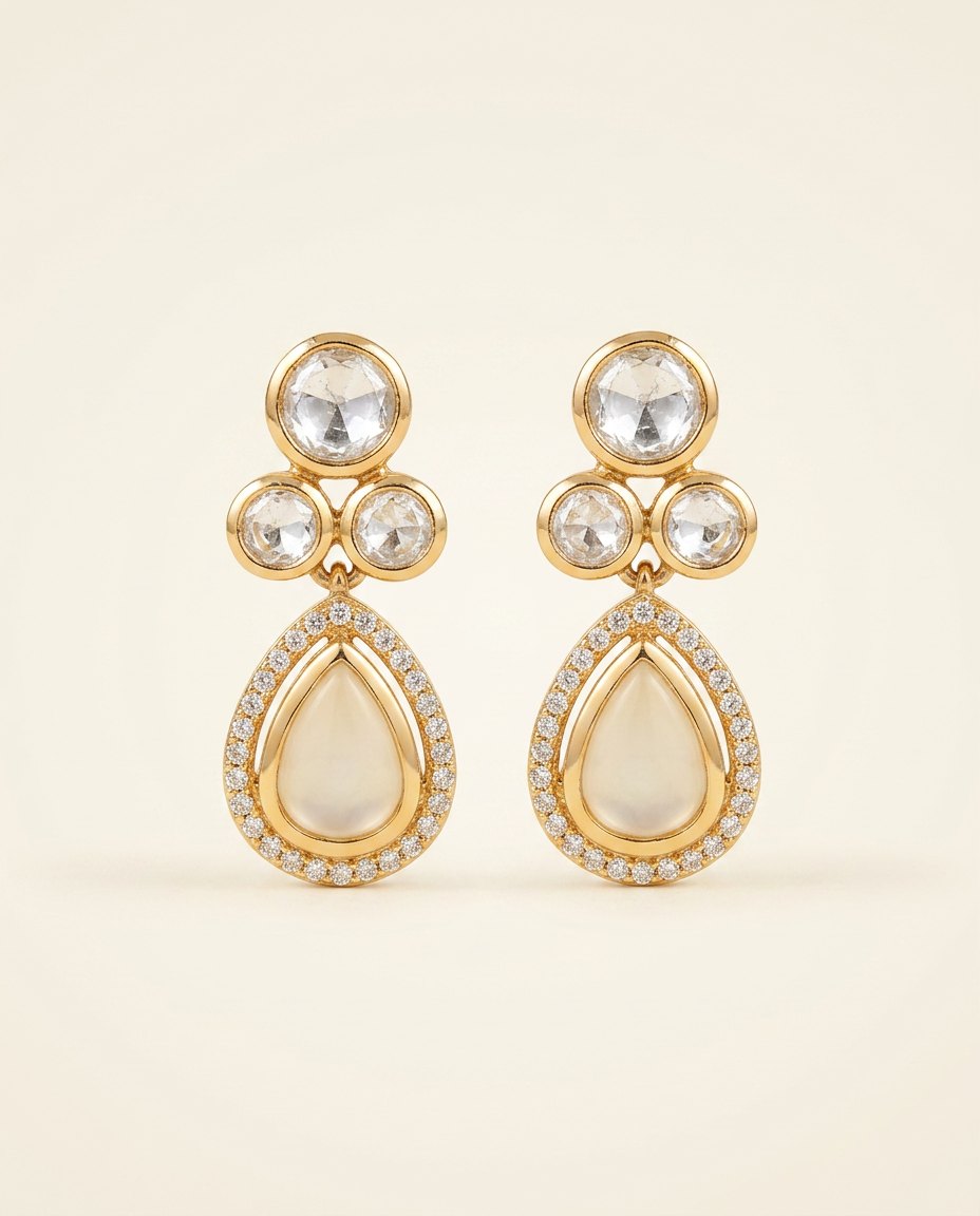 Chandni — Polki drop earrings with moonstone teardrop