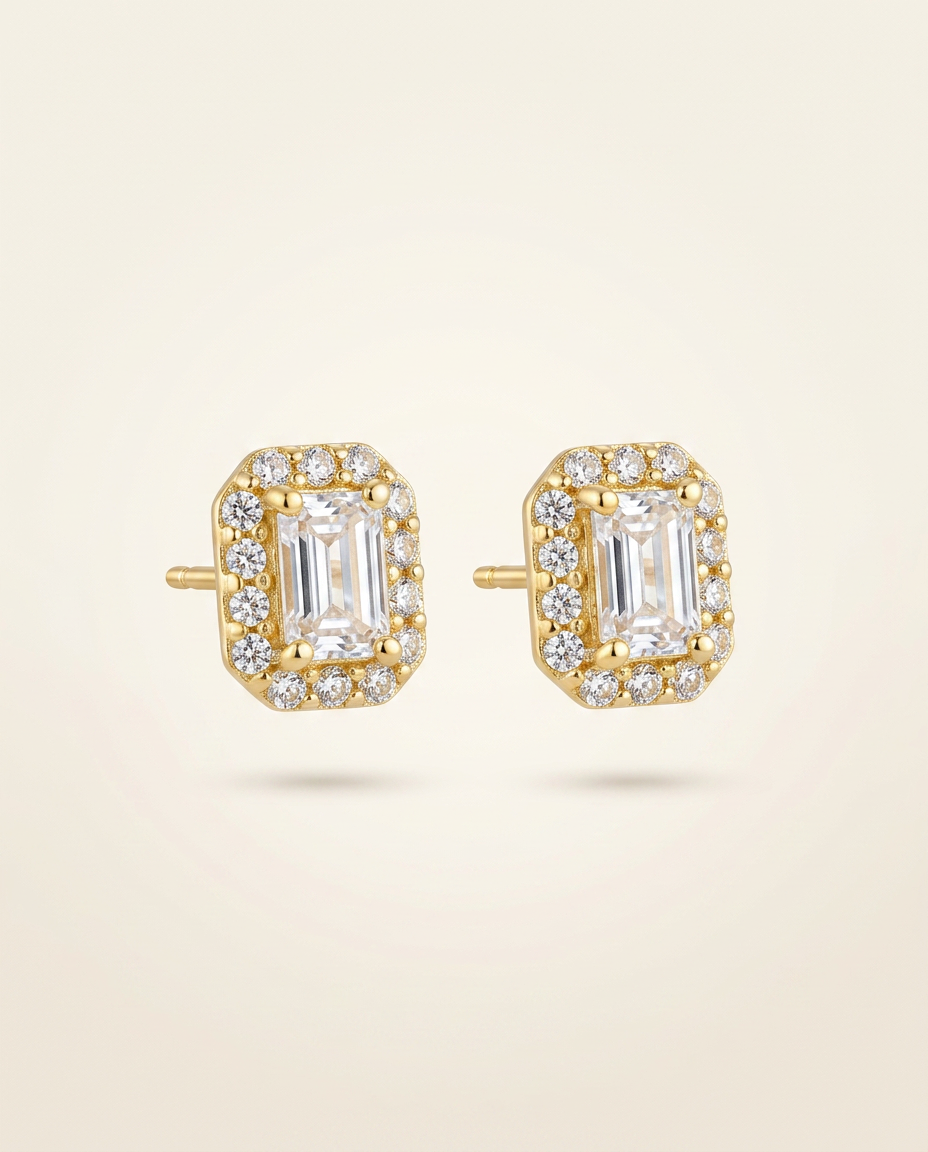 Heera — Emerald-cut halo studs