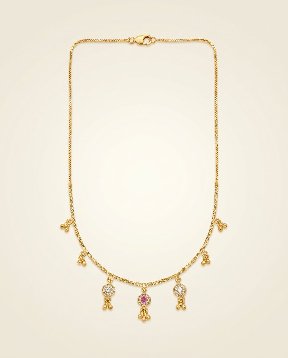 Jhalar — Fine gold chain with stone & droplet charms