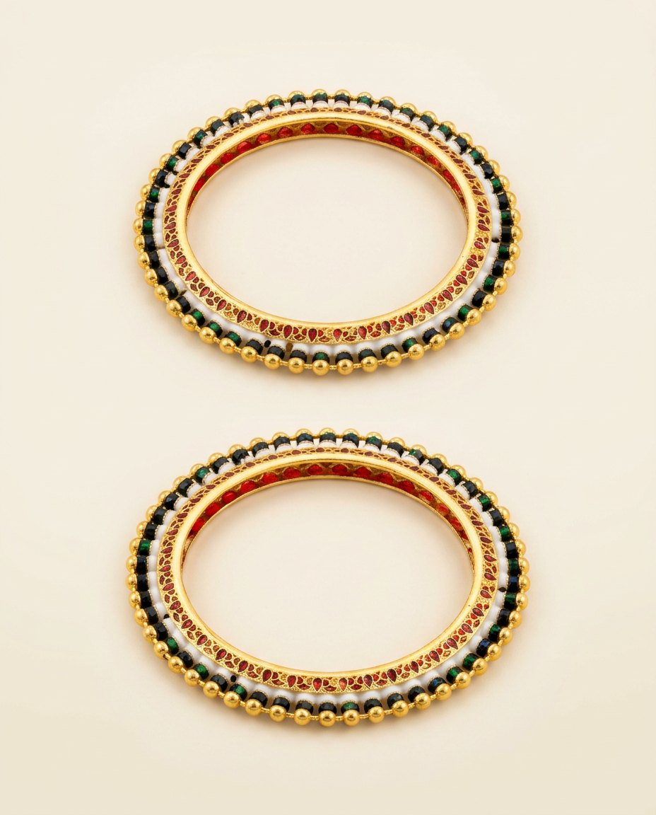 Kajal Chudi — Black-bead & red meenakari bangles, pair
