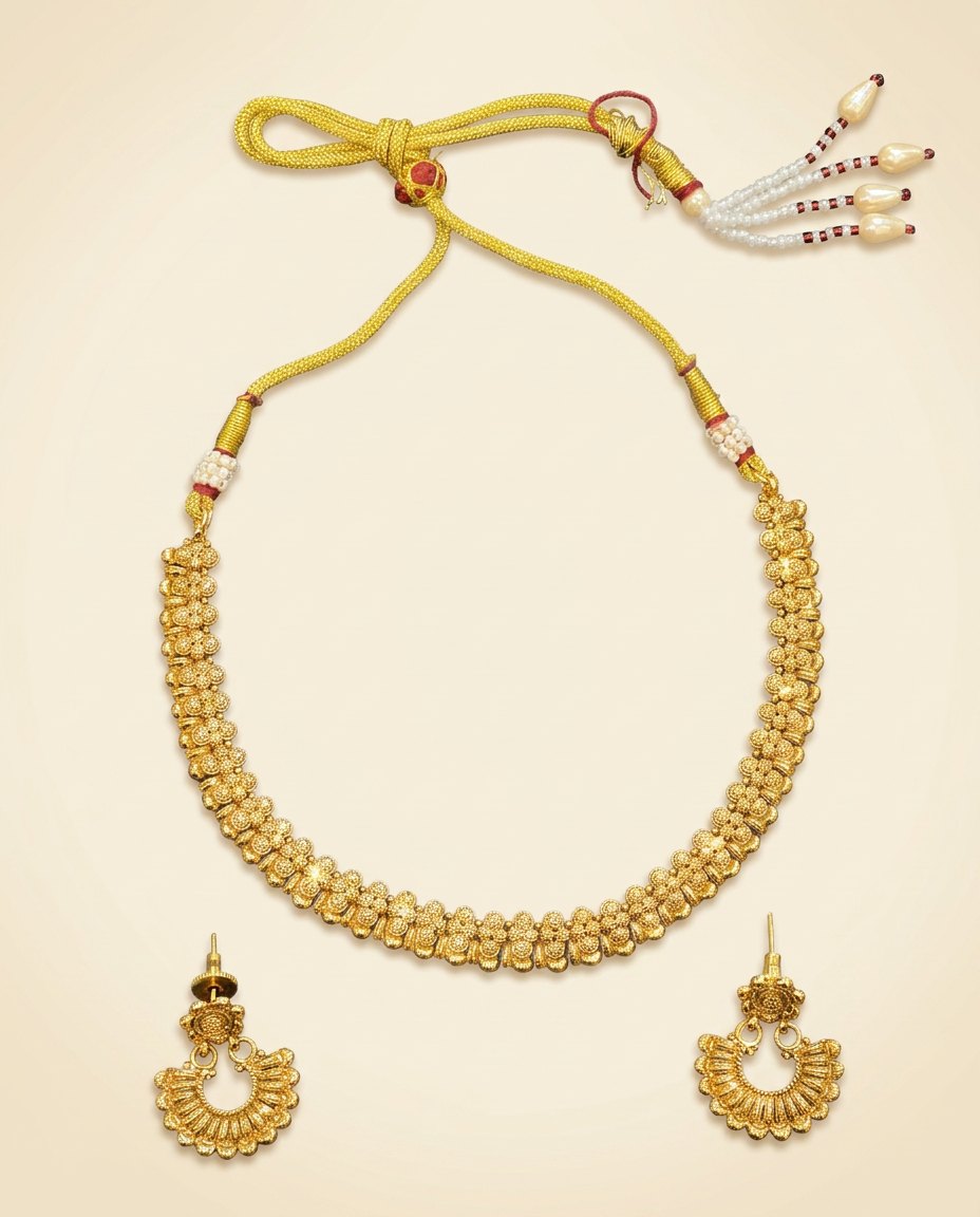 Kanchan — Gold-tone floral necklace & chandbali set
