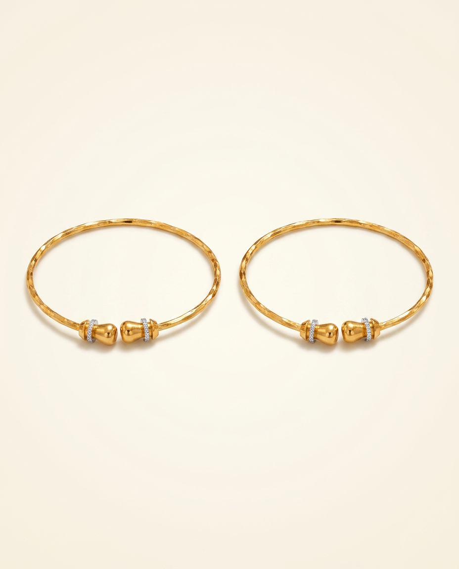 Kangan — Slim hammered gold bangles with droplet tips