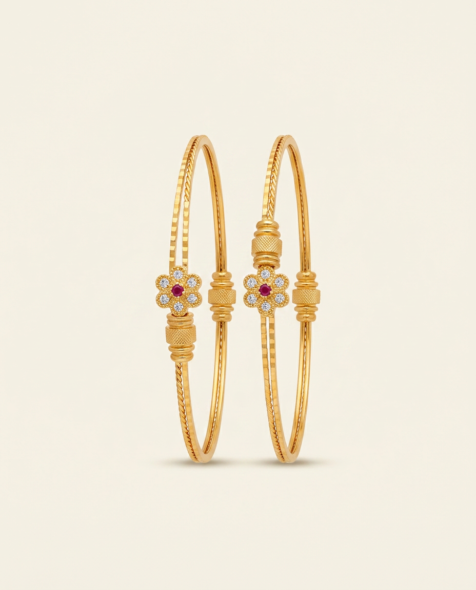 Nazuk — Fine gold bangles with ruby flower