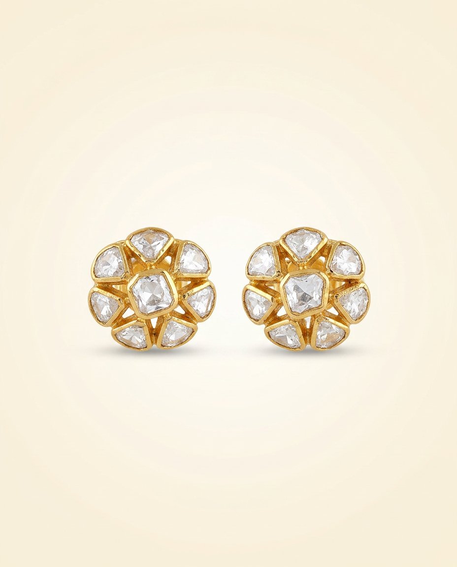 Polki Bel — Uncut-stone gold cluster studs