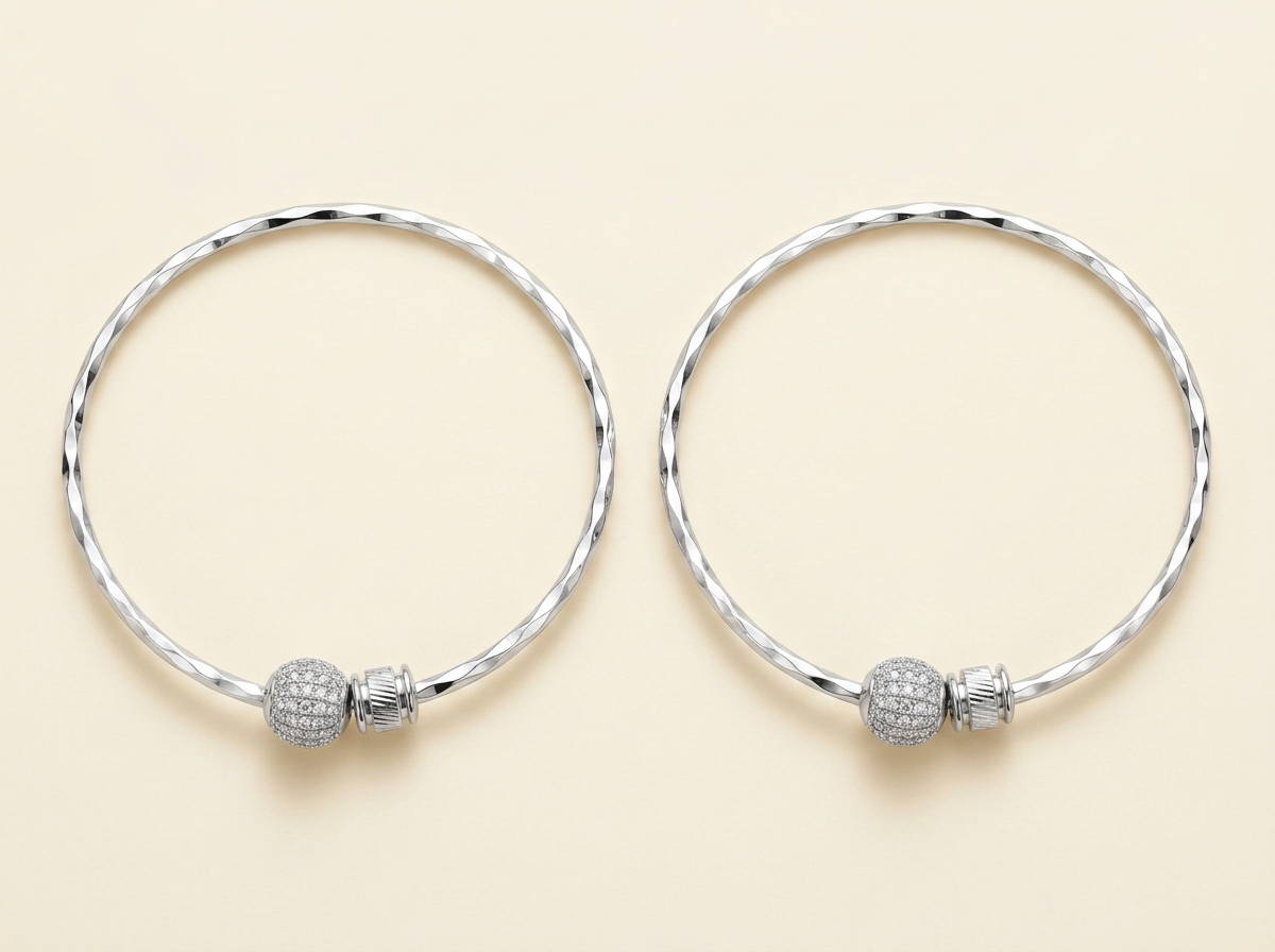 Rupa — Silver-tone hammered bangles with pavé tips