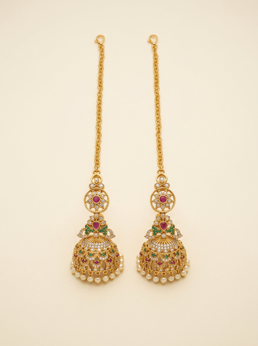 Sahara — Pearl-fringe jhumkas with support chains