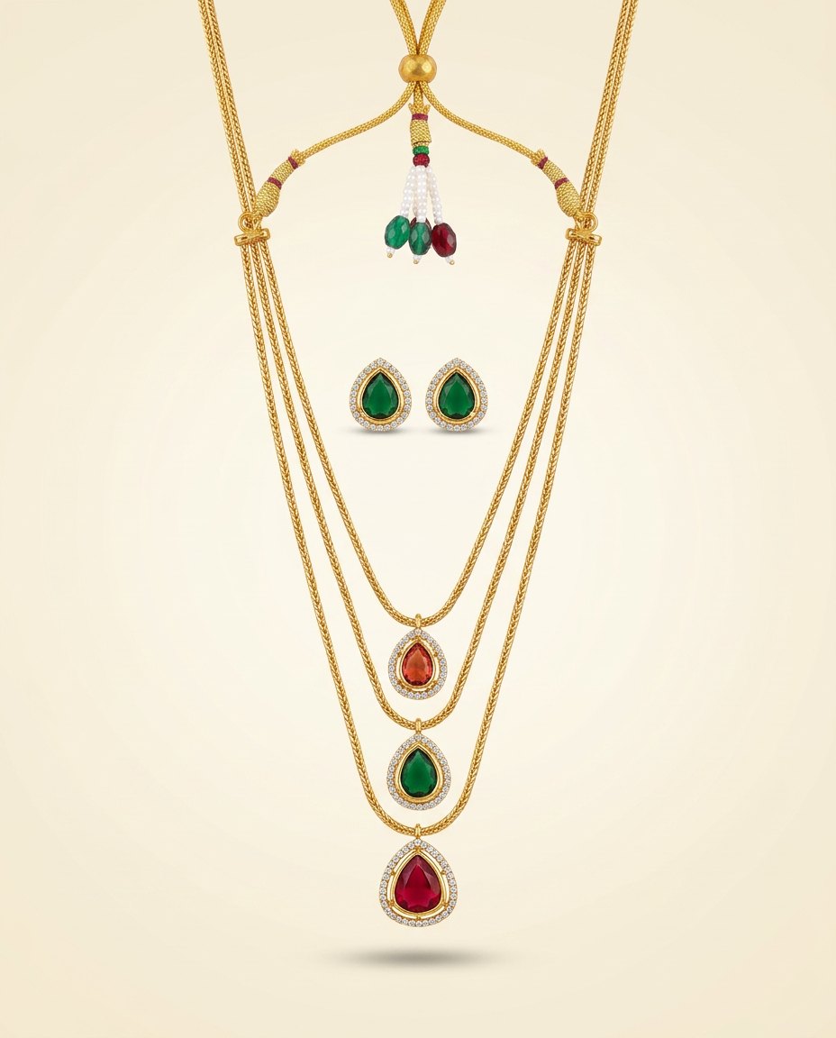 Trirang — Three-layer gemstone pendant necklace